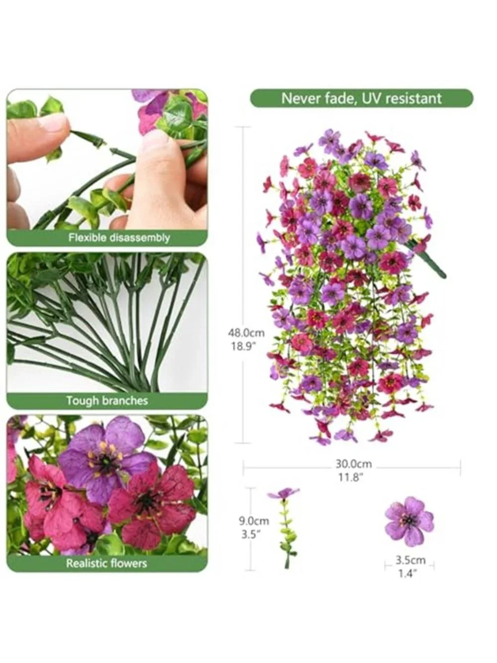 2Pcs Artificial Fake Flowers Outdoor Hanging UV Resistant Faux Daisy Patio Decor
